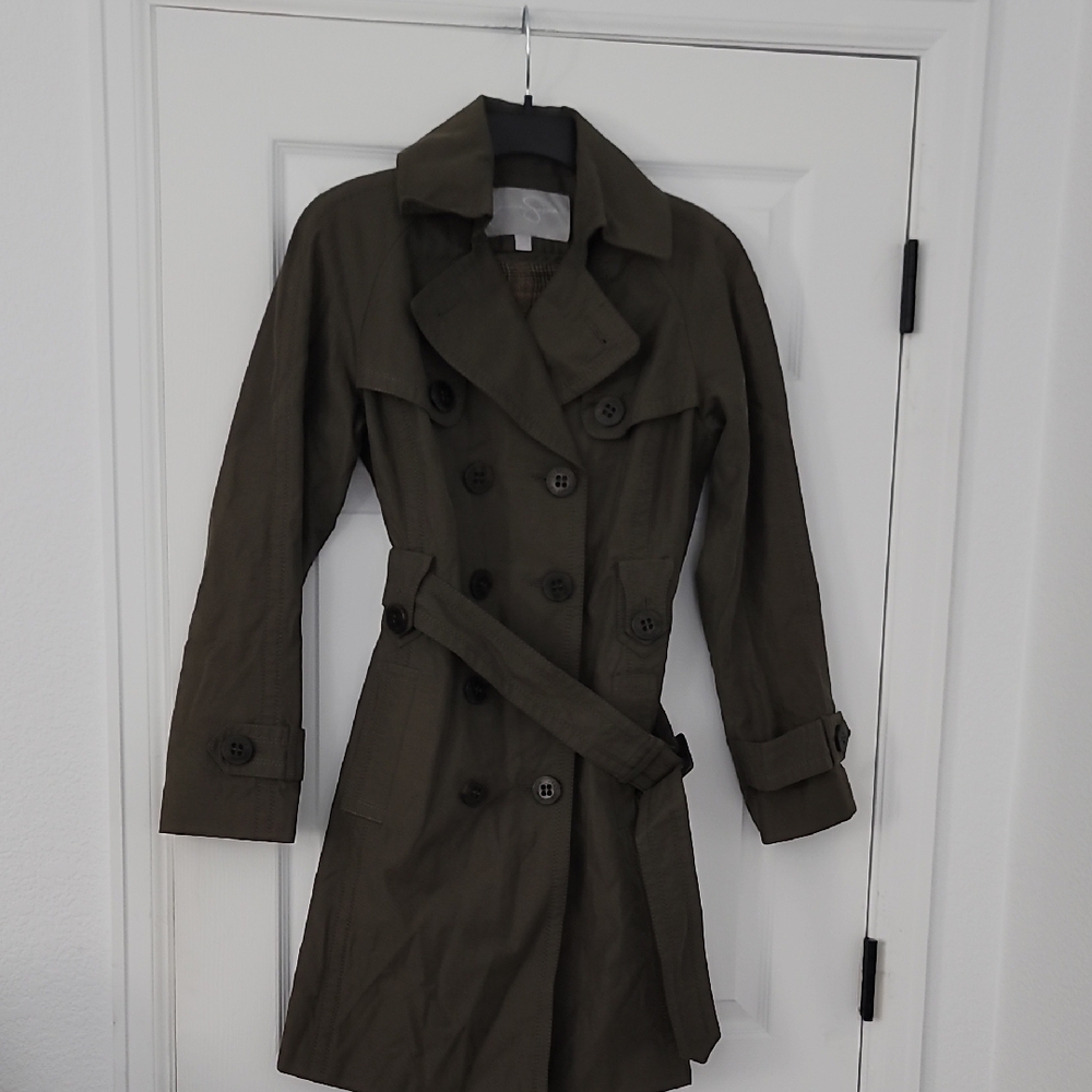 Jessica Simpson Olive Double-Breasted Trench Coat